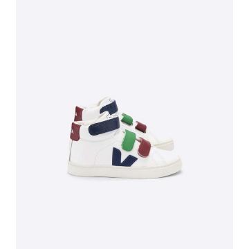 Kids' Veja ESPLAR MID LEATHER High Tops White/Red | ZA 684TCE